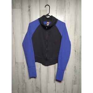 Lucy Athletic Workout Zip Up Crop Long Sleeve Jacket Black Blue Medium thumbhole
